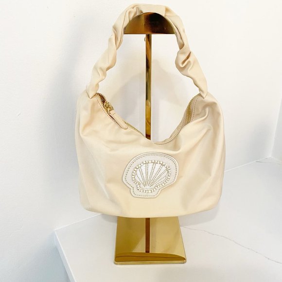 Stoney Clover Lane Handbags - Stoney Clover Lane Scrunch Handle Bag sand purse tan shell patch